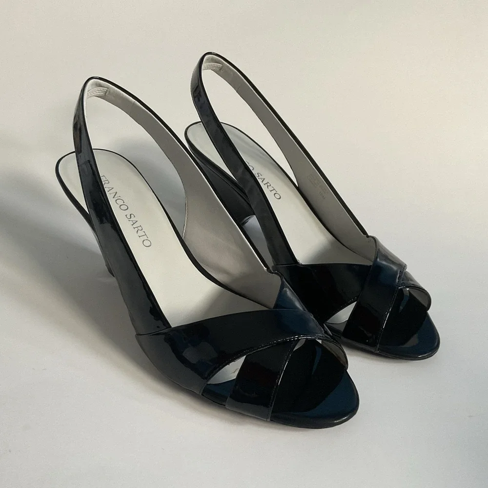 Franco‎ Sarto Black Patent Leather Slingback Pumps Size 10